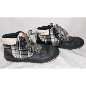 Keds Scout III Black Shearling Madras Plaid Ankle Duck Boots Womens Sz 8 WF65488